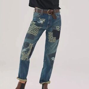Anthropologie Pilcro The Borrowed Boyfriend Jeans Womens Size 28 Denim Patchwork